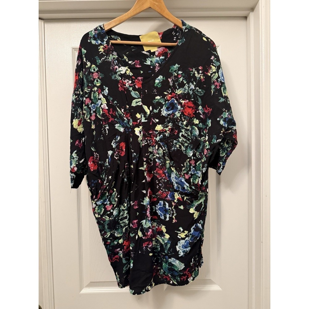 Maeve Dress Womens Medium Black Floral Sleeve Anthropologie - Picture 2 of 6
